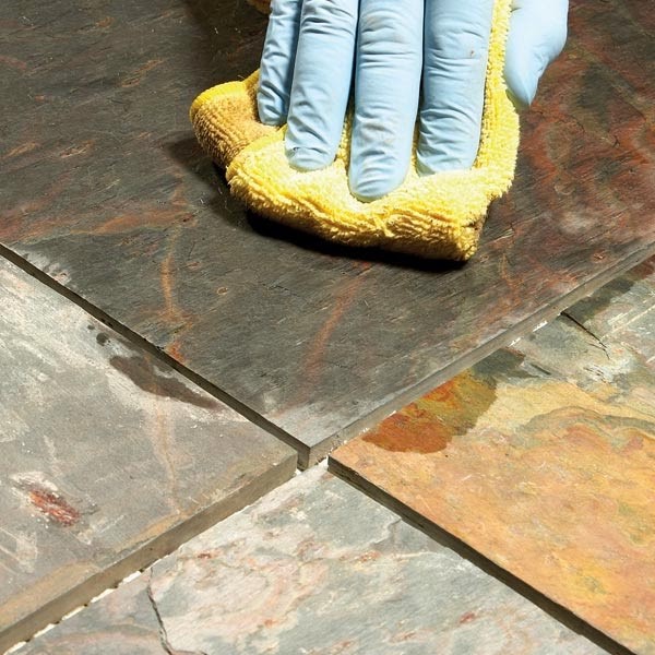Cleaning slate floor tiles